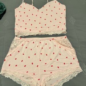 Victoria's Secret Pink and Red Heart Pajama Set
